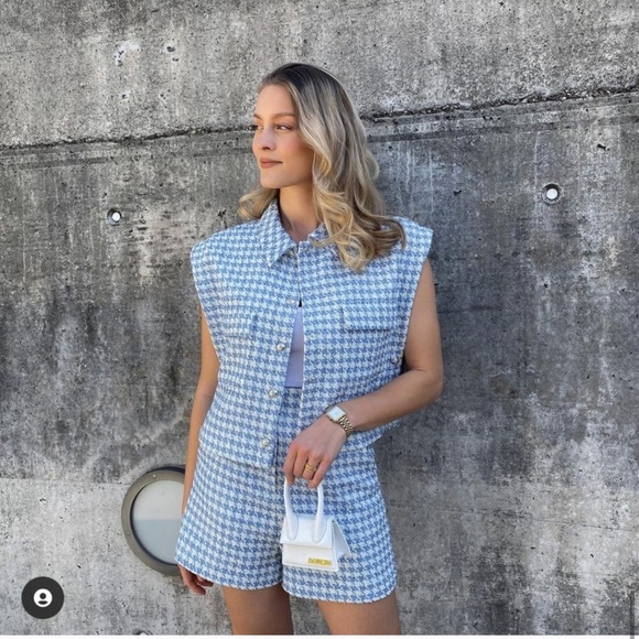 NWT ZARA Textured Weave Vest With Buttons M Blue - Picture 2 of 8